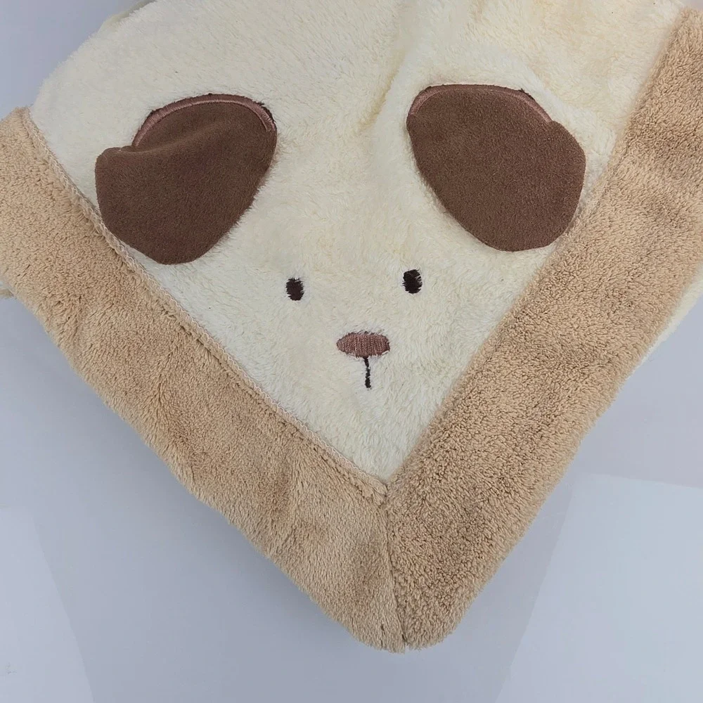 Carter's Baby Blanket Cream Tan Brown Dog Puppy Teddy Bear Face 3D Ears New